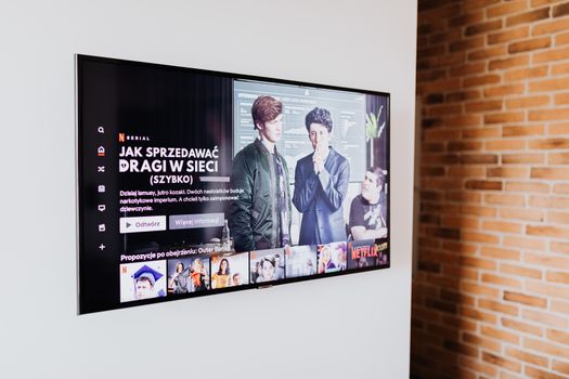 Overzicht van de beste Netflix-series van 2026 op een tv-scherm met afstandsbediening op tafel